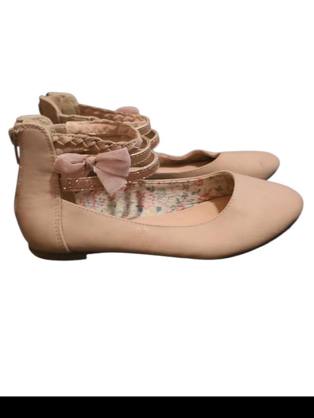 Jellypop Blush Pink Bow Ballet Flats with Braided Ankle Straps Girls Size 1